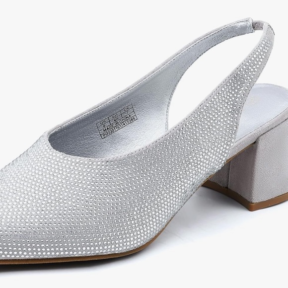 amazon kitty pumps pointed sling back silver rhinestones - Picture 5 of 9